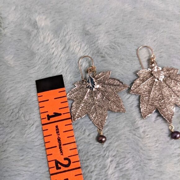 Vintage 80s Silver-plated/Gold Filled Leaf Motif Earrings Made from Real Leaves - Picture 15 of 16